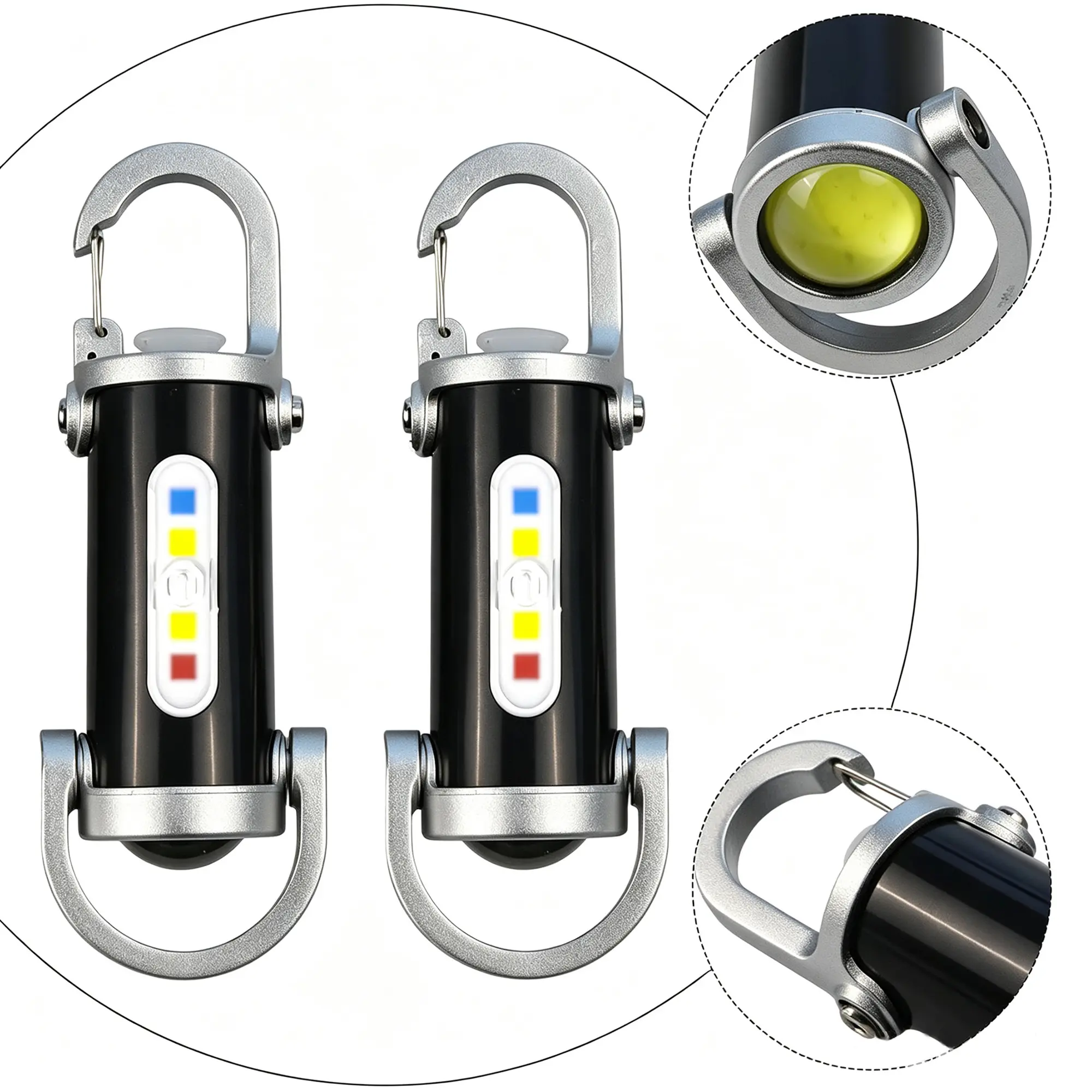 2PC Rechargeable Keychain Flashlights, EDC Mini Flashlight COB Keychain Work LED Flashlight with 7 Lighting Mode for Walking, Searching and Hiking Travel, Outdoor fun