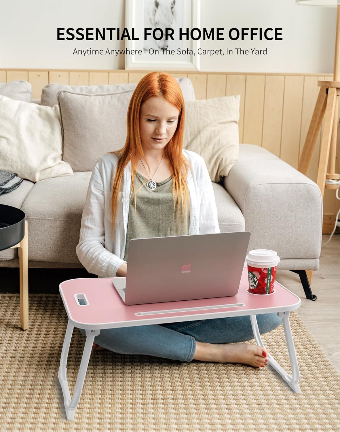 Foldable Laptop Table, Portable Lap Desk Bed Table Tray, Laptop Stand with Cup Holder & Tablet Slot & Lifting Handle for Working Writing Drawing & Eating Foldable Laptop Table, Portable Lap Desk Bed Table Tray, Laptop Stand with Cup Holder & Tablet Slot & Lifting Handle for Working Writing Drawing & Eating