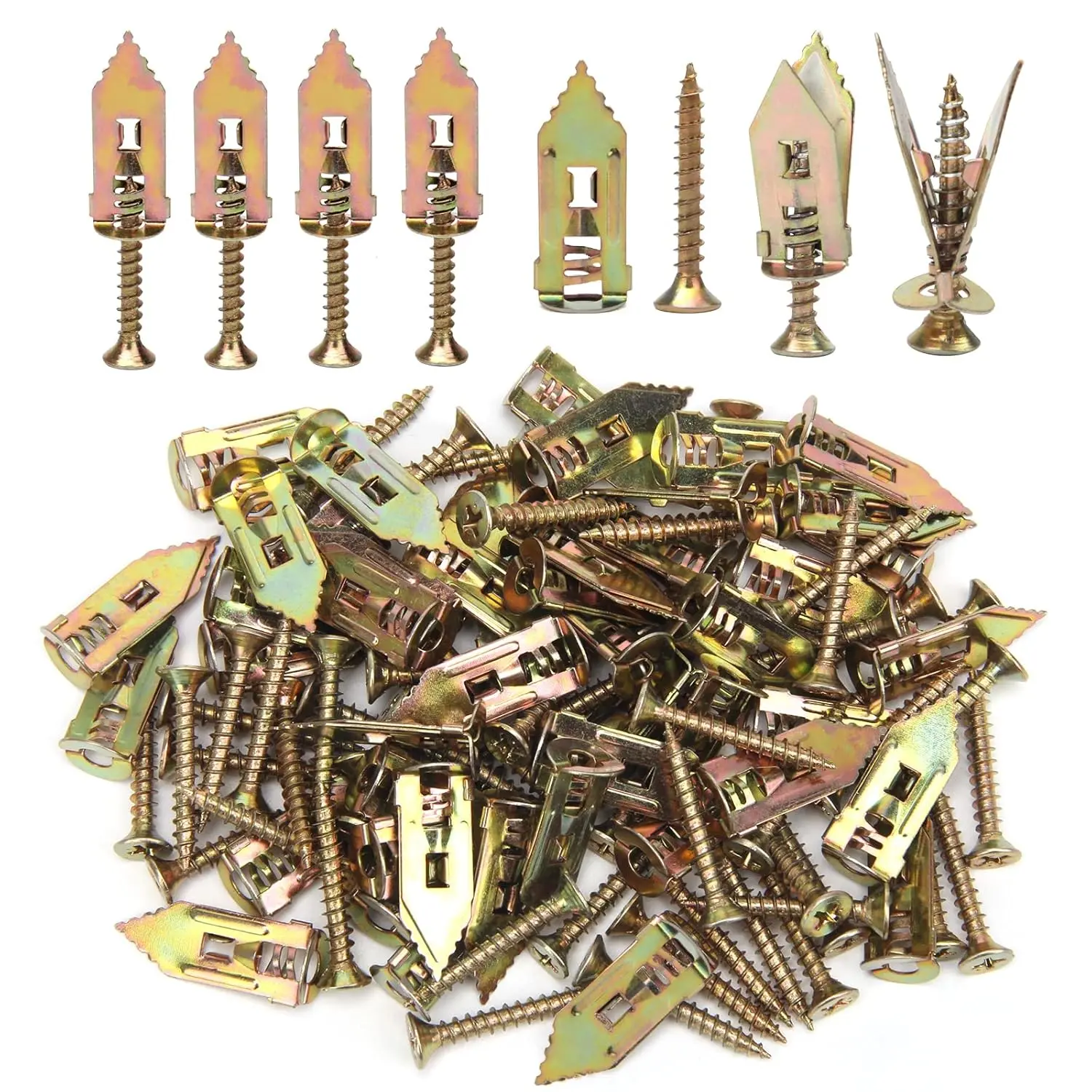 FirmOak 40pcs Heavy-Duty Manganese Steel Drywall Anchors Screws Kit - Self-Drill Expansion Bolts with Ribbed Grip, Hooks, Brackets, Hammer-Install for Home Gypsum Boards, Less Wall Damage for Home Users Hanging TV/Shelves, Holds TVs, Frames, Clocks