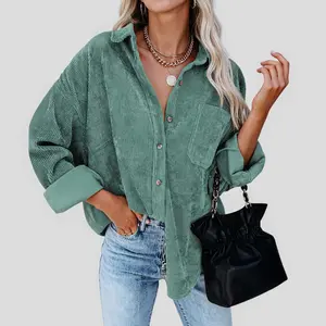 JEKAOYI Womens Corduroy Button Down Shirt Casual Oversized Boyfriend Jackets Long Sleeve Blouses Fall Tops