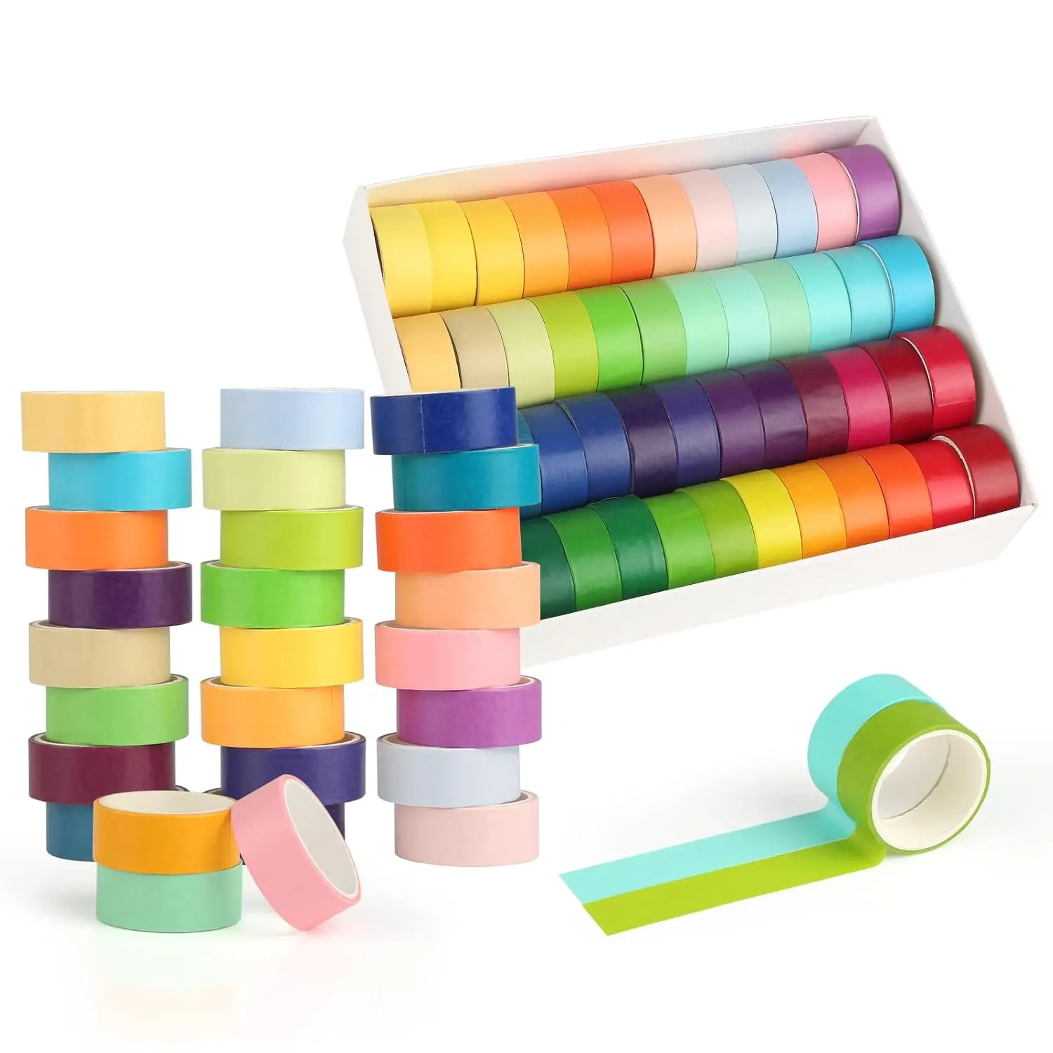 Tape 48 Rolls Colourful Tape Set Rainbow Colour Masking Tape DIY Craft Decorative Paper Tape, Suitable for Scrapbooking, Crafts, Art Labeling, Painter Planner - Home Improvement.