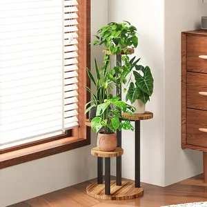 Bamworld 3-Tier/4-Tier Metal Plant Stand - Brown Indoor Small Space-Saving Shelf, Outdoor Tall Flower Holder, Porch Decor for Plant Lovers
