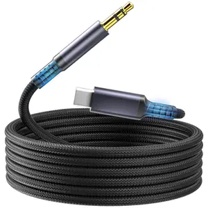 Aux to USB C, USB C to 3.5mm Audio Jack  4.3 ft, Type C to Headphone Cord  Aux ,Compatible for  16 15 iPad Pro Max,  Galaxy S24 S23 S22 S21 Pixel 4 5, Speakers Black