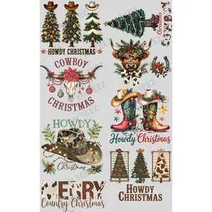 HOWDY CHRISTMAS (3) PREMADE GANGSHEET  - 22X36  DTF TRANSFERS - DIRECT TO FILM