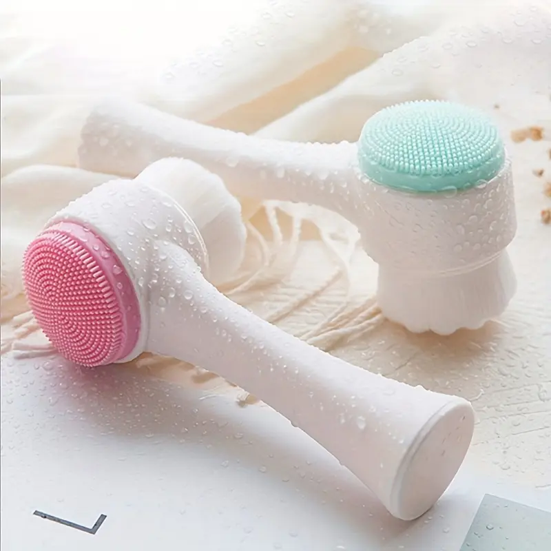 1pc Double Side Silicone Facial Cleansing Brush For Deep Cleans, Exfoliates, And Skin Massages - Scrub Facial Cleanser Manual Facial Brush (Blue And Pink) Facial Cleansing Tools