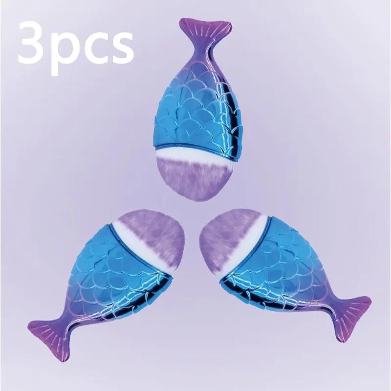 Mermaid Fish Shaped Makeup Brush, 3 Counts/set Soft Makeup Brush with Comfortable Grip, Professional Makeup Tools for Women, Cosmetic