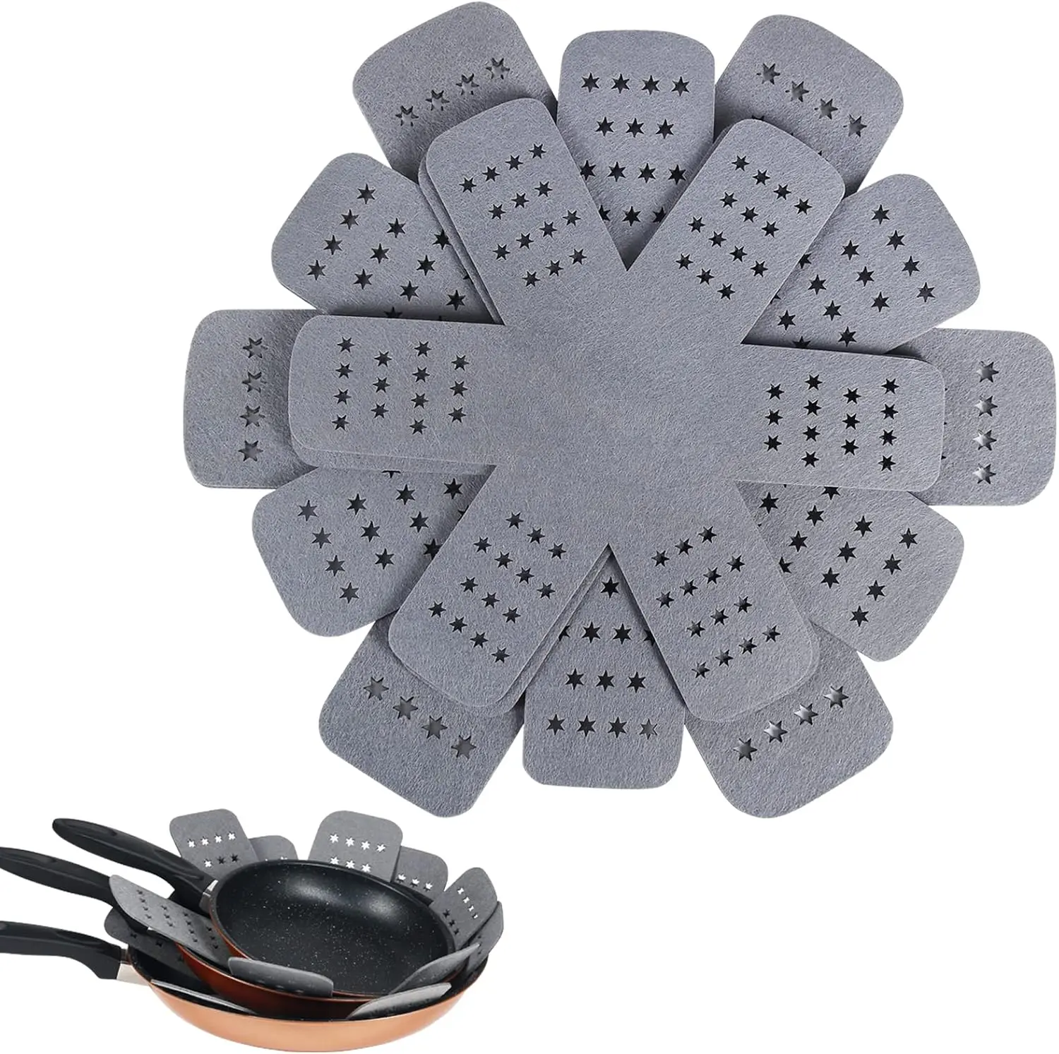 Pan and Pot Protectors, Larger & Thicker Pan Protectors with Stars, Set of 6 and 3 Different Sizes, Pot Protectors for Stacking and Protecting Your Cookware