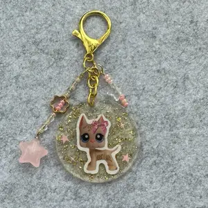 Adorable Dog Keychain with Pink Star and Beads - Perfect for Keychains and Accessories