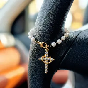 Car Steering Wheel Crown Cross Charm, Car Dashboard Hanging Ornament, Suitable for Men and Women, Automotive Decoration Accessory