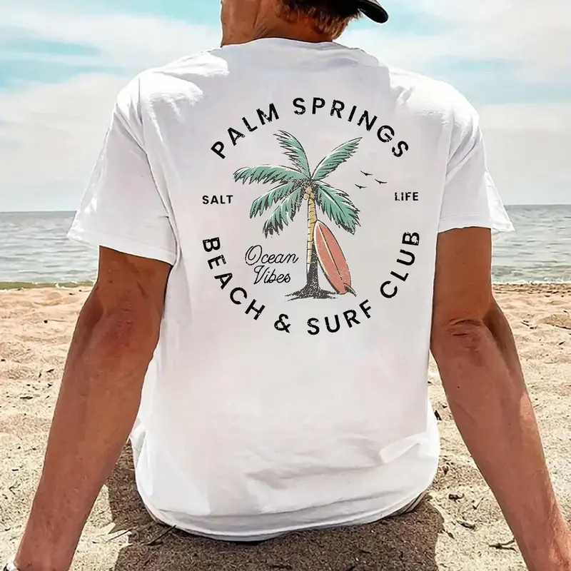 Men's Round Neck USA Flag Pattern Short Sleeve T-Shirt, Ideal for Summer Outdoor Activities, Fitted Knit Fabric, Trendy H-Type Silhouette, Casual Tropical, Patriotic Casual Wear, Casual Fashion Wear
