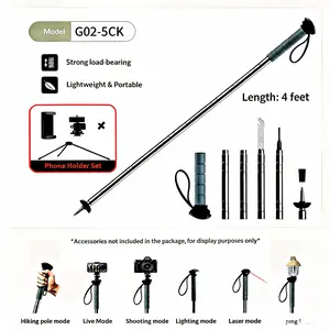 Multi-functional hiking stick. Equipped with a lighting device and a phone holder. Perfect for outdoor hiking and live streaming. It's very suitable as a gift.