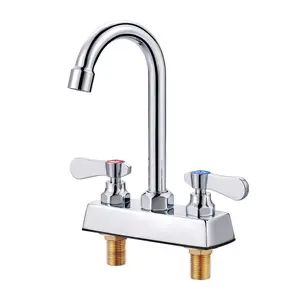 WOWOW Bar Sink Faucet for Kitchen, 4 inch Center Deck Mount Commercial Utility Sink Faucet, 2 Hole Brass Construction Chrome Polished