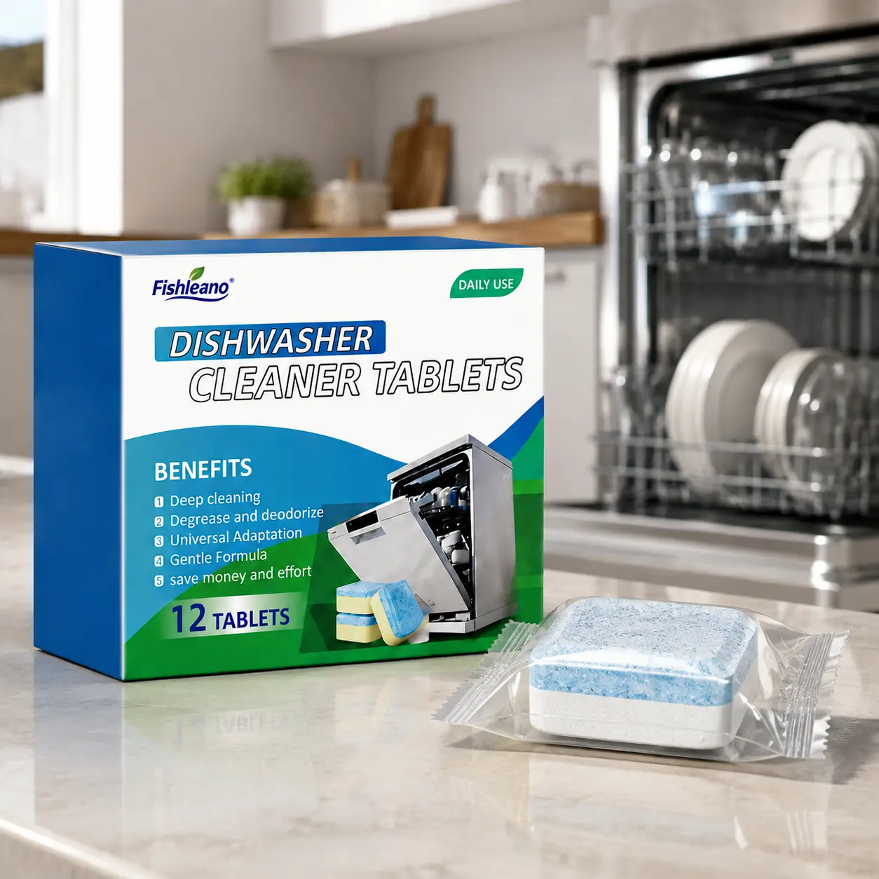 Dishwasher Cleaner Tablets, 12 Pack (11g Each) – Non-Toxic Nickel-Free Eco-Friendly, Deep Cleans Internal Parts, Descales & Deodorizes, Removes Limescale & Hard Water, Septic Safe, Easy to Use