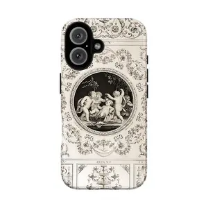 Coquette Cherub Pink Rose Floral Tough Phone Case for iPhone 11, 12, 13, 14, 15, 16, 17 Pro Max Plus. Romantic Victorian Angel Coquette Design.