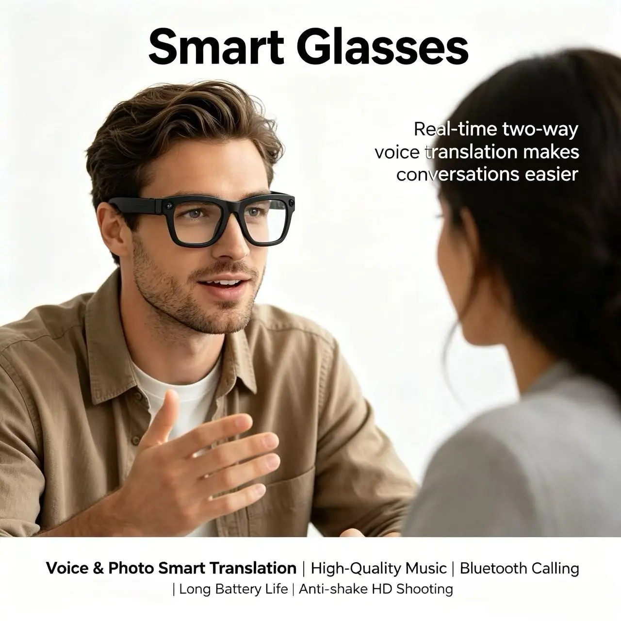 Business Travel Multifunction Smart Glasses, HD Video Recording, Multilingual Translation, Ai Voice Assistant, Bluetooth-compatible Call Music Play, Long Battery Life