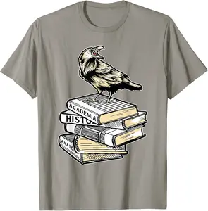Dark Academia Aesthetic Raven Crow On Old Vintage Books T-Shirt - Phoebeumba Shop 36B09F3P8288