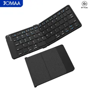 JOMAA Foldable Bluetooth5.1 Wireless Keyboard for Win/Android/Mac OS,Rechargeable Portable 64Keys Full Size Wireless Travel Keyboard with PU Leather (Bluetooth5.1*3）-Black