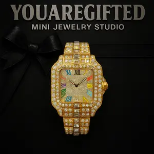 2026 New Luxury Diamond Watch Men Women Fashion Iced Out Square Colorful Number Watches Hip Hop Bling Jewelry for Party