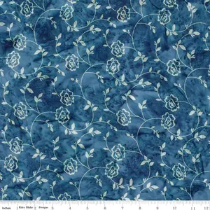 Fabric Riley Blake Stone Blue Floral Expressions Batiks Rosarium Sew Soft Rayon by the Quarter Yard BTR23305-297
