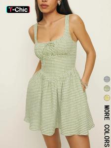 women's gingham print cami dress, casual sleeveless a line dress for summer, ladies clothes for beach holiday, womenswear