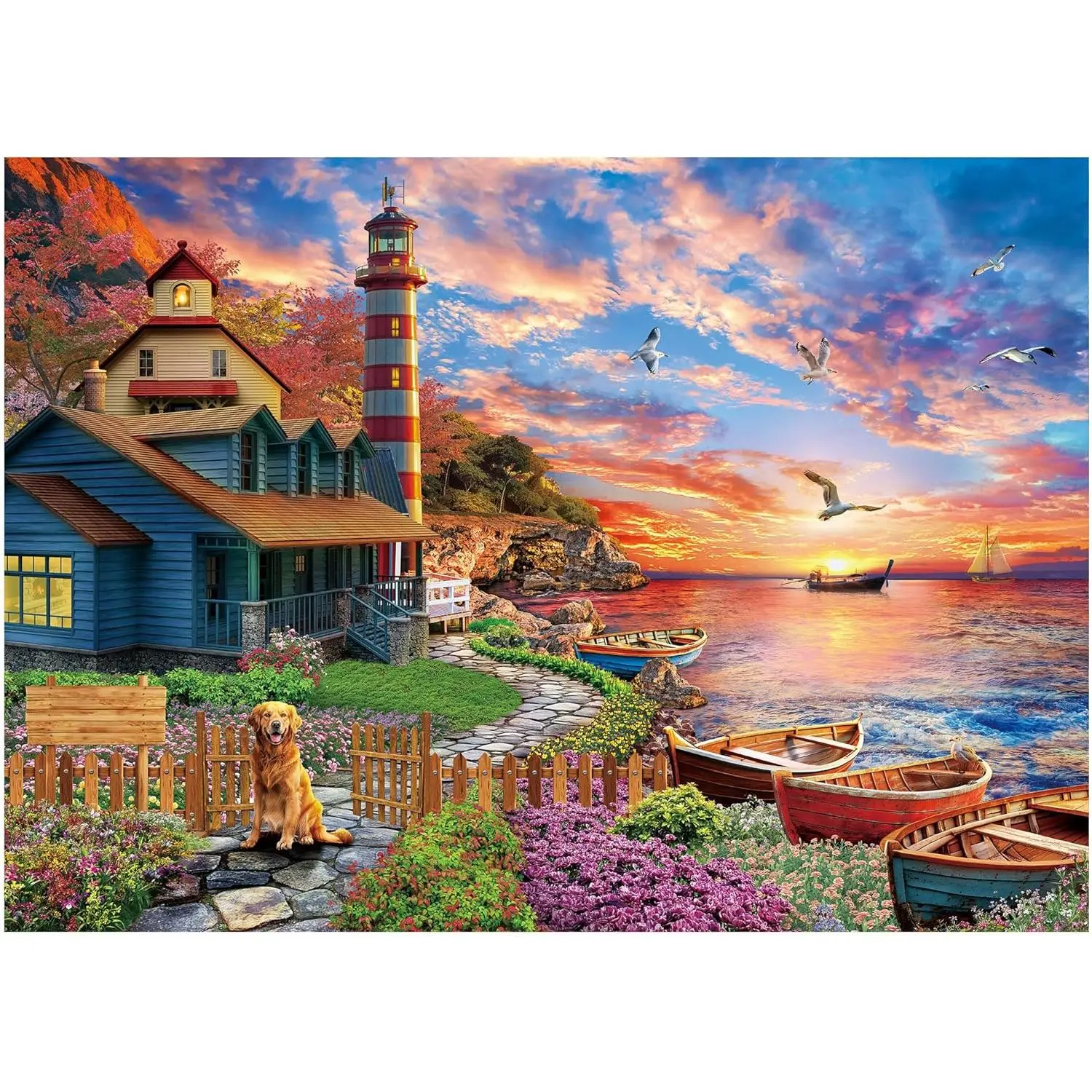 BenBen Puzzles for Adults 1000 Pieces Sunset Lighthouse Jigsaw Puzzle with Letter Hints on Back Challenging Family Game Night Home Décor 26.63 x 19.25 inches Exclusive Artwork Premium Quality Smooth Assembly Fun & Challenging