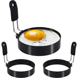3 packs 3.5'' Egg Rings Set with Silicone Handle, Stainless Steel Egg Cooking Rings,Nonstick,For Frying Eggs and Egg Mcmuffins, Egg Mold For Breakfast