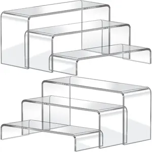 Acrylic Display Risers, 2 Sets(7.8" L~8.2" L~8.6" L) Display Stand Shelf for Figures, Collectibles, Cupcake, Clear Acrylic Risers for Display Case Cabinet, Dessert Table, Shelf Riser for Decor and Food