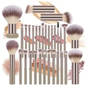 Makeup Brush Gift Set 31pcs Khaki Extra Large Powder Brush Foundation Contour Blush Eyeshadow Eyebrow Eyeliner Blending Brushes for Beginners Professional Daily Makeup