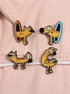4-Piece Cartoon Yellow Spot Dog Enamel Pins Anime Film & TV Peripheral Metal Brooch Lapel Backpack Badge Fashion Jewelry Accessories Gift for Friends