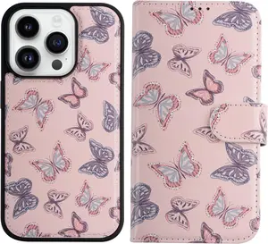 Compatible with iPhone 13 Pro Max Wallet Case - Detachable Flip Folio Cover - RFID Blocking 4 Card Slots Holder - PU Leather Magnetic Kickstand - Protective Phone Case 6.7", Cute Butterflies