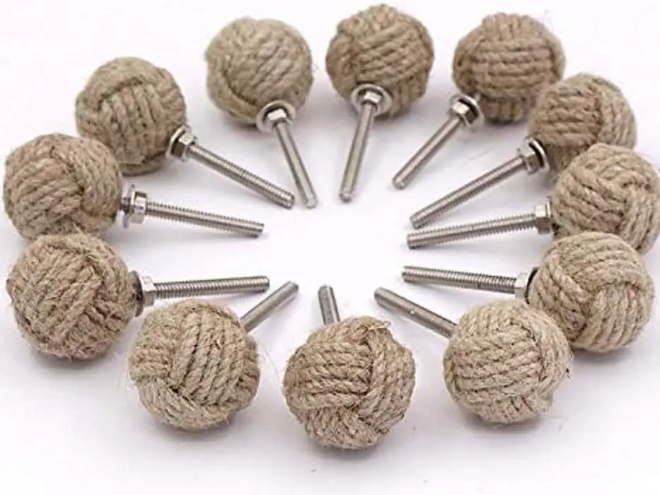 12 Rope Doorknobs Nautical Twisted Decorative Jute, Rustic Rope Knot Drawer Pull and Push
