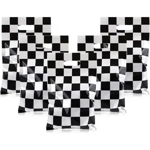 30Pcs Race Car Party Favors Goodie Bags Black White Checkered Candy Bags with Handles for Kids Race Car Birthday Racing Soccer Theme Party Decorations Supplies