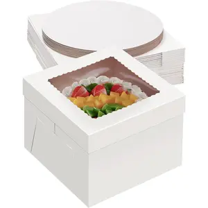 20Pack 10 Inch Cake Boxes With Cake Boards (10 boxes & 10 boards), 10X10X8 Inch White Bakery Boxes With Windown For Cajas Pasteles, Cookie, Pastries,Pie, Fathers day
