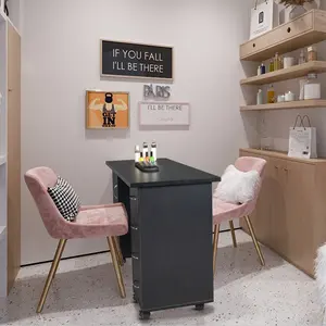 Manicure Table, Acetone Resistant Nail Desk, Nail Table with 4 Drawers, 2 Cabinet, Lockable Wheels, Wrist Pad, Nail Desk for Nail Tech，47" x 21" x 31"