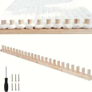 This 48-Inch Thick-Knit Weaving Machine Is a Robust, Manual, Foldable, And Portable Craft Loom Featuring a Beige Natural Wood Grain End. It Operates Without Electricity And Is Perfect for Creating Blankets, Scarves