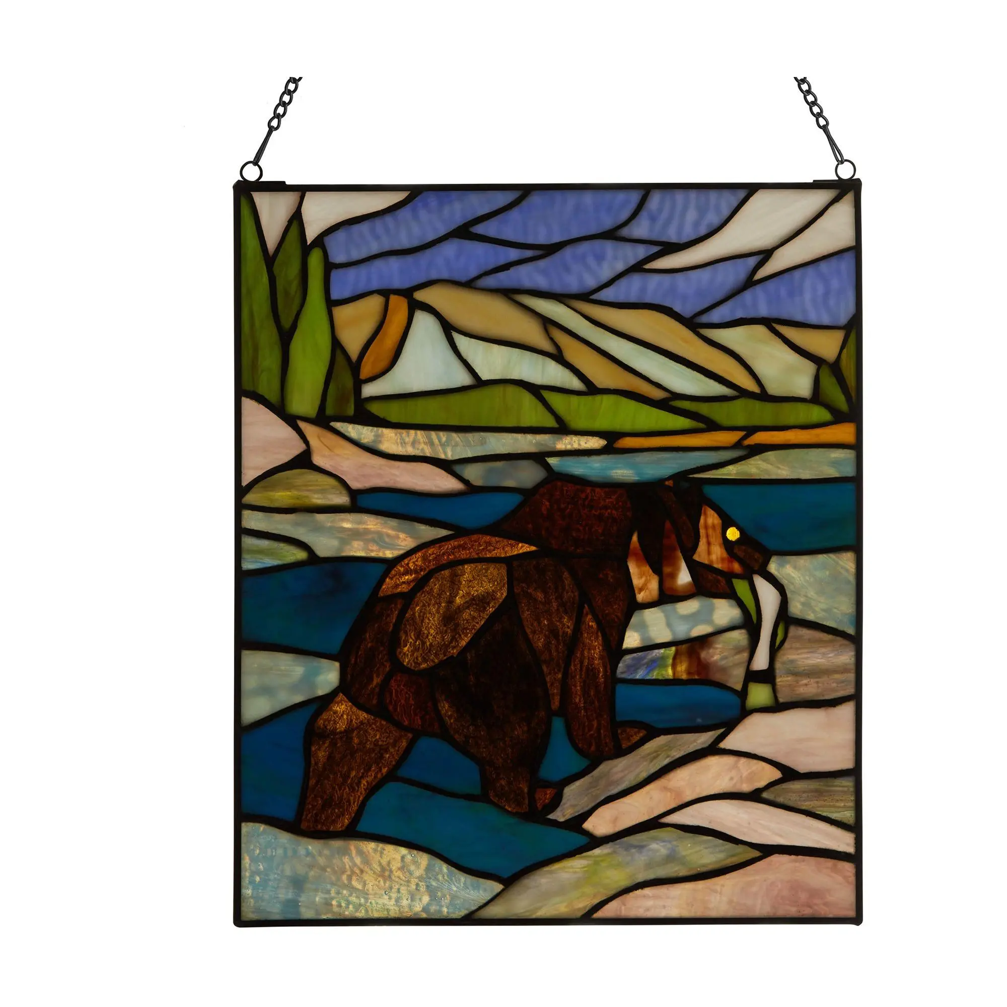 River of Goods 14"H Bear Stained Glass Window Panel