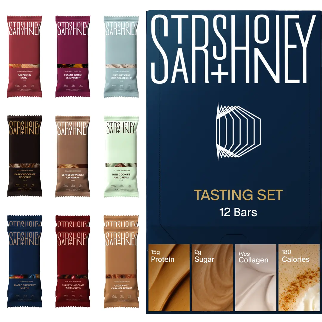 Stars + Honey | The Protein Bar – Tasting Set (12 Pack, 3 Types of Protein) All-natural ingredients with added collagen. Gluten Free, Dairy Free, Soy Free, No Seed Oils, and No Sugar Alcohols | Delicious Healthy and High Protein Snack