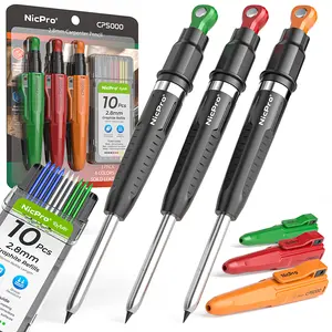 Nicpro 7-in-1 CP5000 Magnetic Carpenter Pencils with Sharpener, 3 Pack Construction Mechanical Pencil+30 Refill, Deep Hole Marker for Construction, Woodworking Pencil, Carpenter Tools for Marking