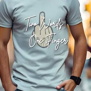 Two Words One Finger Black. Menswear Top vintage  graphic  tees