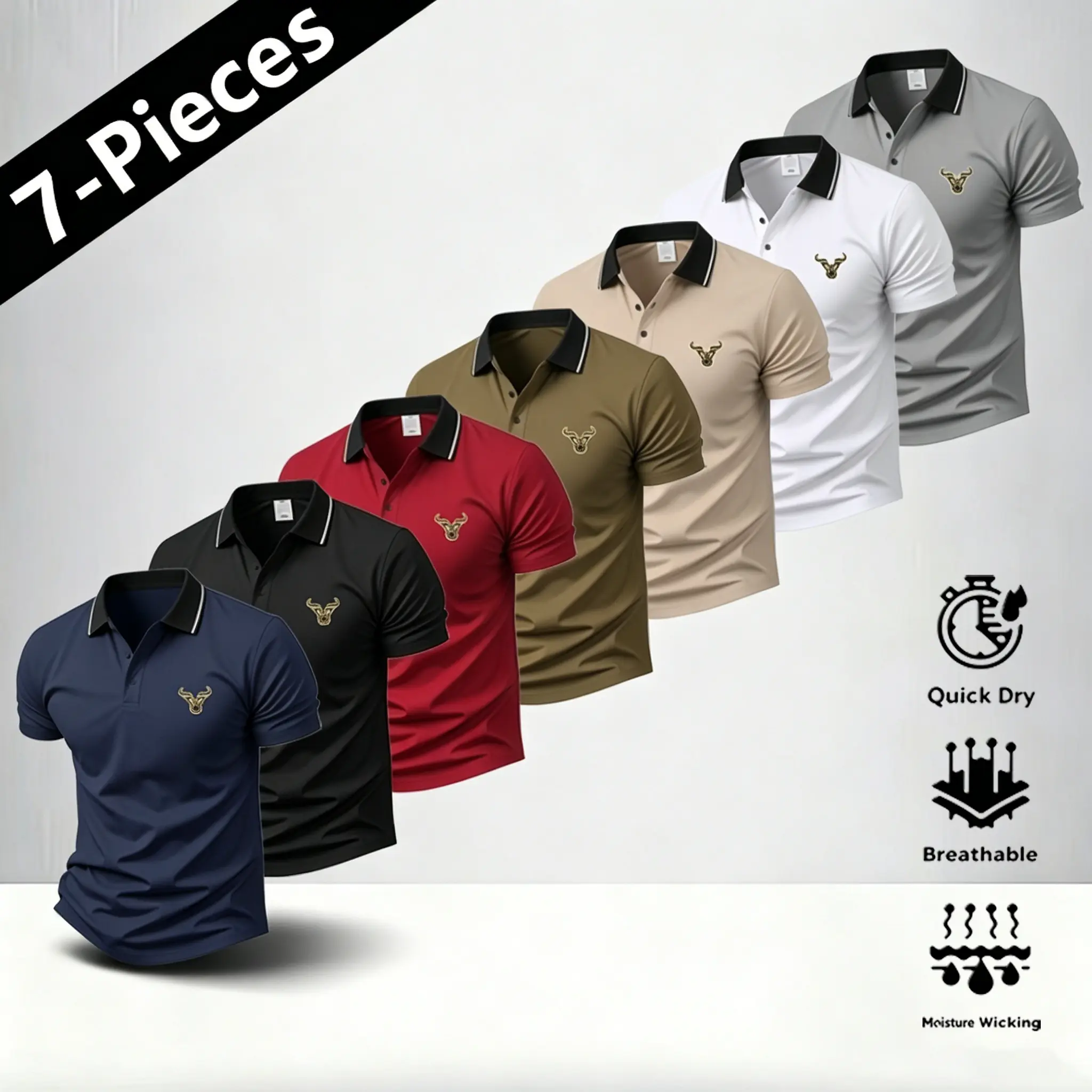 Men's Slim Fit Knit Polo Shirt, Summer Quick-Dry Short-Sleeve Top with Contrast Collar, Chic Button-Front, Lightweight Breathable Fabric, Do-Not-Iron Business Casual Wear for Office Daily Use, Piping