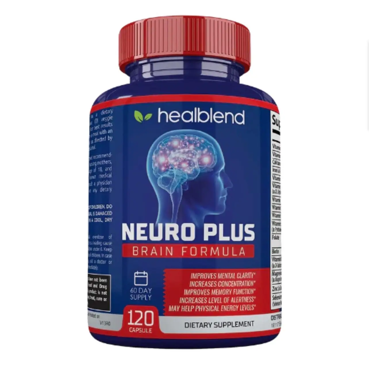 Healblend Neuro Plus – Brain & Memory Support for Men & Women with B12, Ginkgo & Zinc – Boost Focus, Mental Clarity, Mood & Cognitive Health – 120 Cap