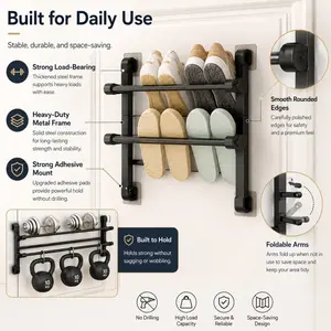 New Space-Saving Wall-Mounted Shoe Rack - Sturdy Metal Multi-Layer Design, Drill-Free Adhesive Installation, Modern Aesthetic Storage Organizer for Bathrooms and Entrances, Suitable for Shoes and Slippers, Robust  (Model: DM355-5677)