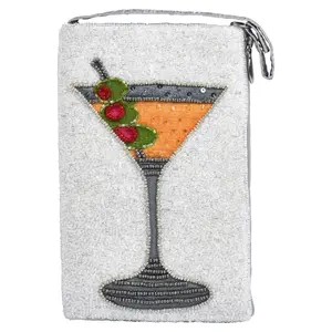 Martini Time Cocktail Club Bag Beaded Phone Crossbody, Beaded Embellishment, Crossbody Convenience