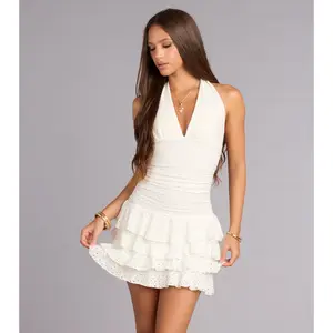 Make Plans Eyelet Ruffle Mini Dress