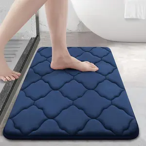 Memory foam bath mat rug 24x16 soft and absorbent bathroom rugs nonslip comfortable machine washable bath carpet for bathroom floor tub shower and home decor accessories navy
