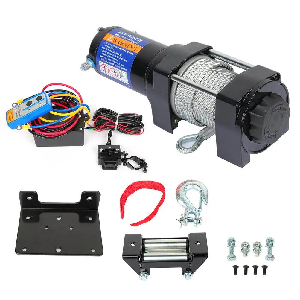 12V Heavy Duty 4000LBS Electric Winch for Towing Trailers, ATV/UTV/SUV, Off-Road Use - Waterproof Design, Quick Connect Couplers, Wireless Remote Control, Steel Cable, Woven Rope Design