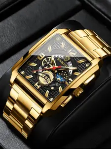 Men's Luxury Analog Quartz Watch, Multi-Function Movement, Stainless Steel Band, Waterproof, Night Glow Hands, Business Fashion & Casual Wristwatch