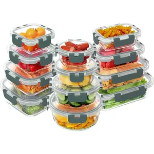 24 Pieces Glass Food Storage Containers Set, Airtight Glass Lunch Containers, Glass Meal Prep Containers with Lids,Exclusive of BPA, for Microwave, Oven, Freezer & Dishwasher Friendly,Grey