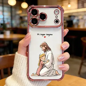 Jesus My Safe Place Phone Case for iPhone 17 Pro Max 16 15 Plus 14 13 12 11 Air Mi Lugar Seguro Quote Electroplated Edge Shockproof Four-Corner Drop Protection Soft Silicone Cover Gift Idea DDSJ260404005 cute