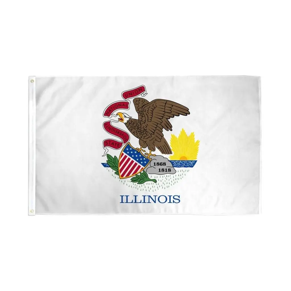 3x5ft Illinois State Flag, Bold Polyester Banner with Hangable Design, High Pigment Density Dye Sublimation Print, Home & Festive Party Supplies Backdrop
